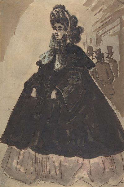 Nainen konepellissä ja takissa, 1800-luku. tekijältä Constantin Guys
