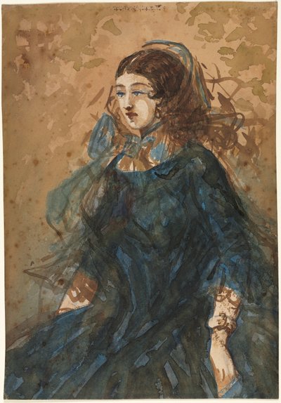 Nainen sinisessä mekossa recto, Sotaleirikohtaus, 1855-1860. tekijältä Constantin Guys