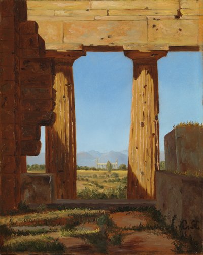 Neptunuksen temppelin pylväät Paestumissa, 1838. tekijältä Constantin Hansen
