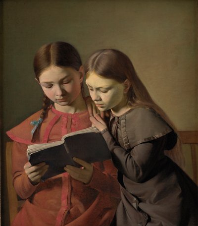 Taiteilijan sisaret Signe ja Henriette lukemassa kirjaa, 1826 tekijältä Constantin Hansen