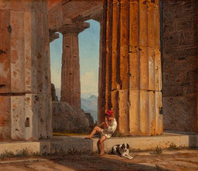 Näkymä Poseidonin temppelille Paestumissa tekijältä Constantin Hansen