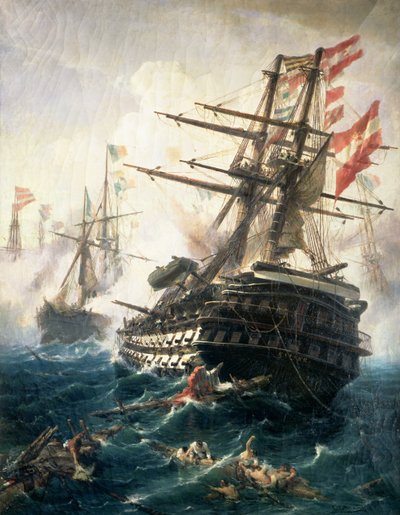 Lissan taistelu, joka käytiin Itävalta-Unkarin imperiumin ja Italian välillä vuonna 1866 (öljy kankaalle) tekijältä Constantin Volanakis