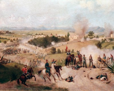 Amerikan ja Meksikon sota: näkymä Molino del Reyn taistelusta 8.9.1847 - (Meksikon ja Amerikan sota, näkymä Molino del Reyn taistelusta) Constantino Escalanten (1836-1868) yksityiskohtamaalaus tekijältä Constantino Escalante