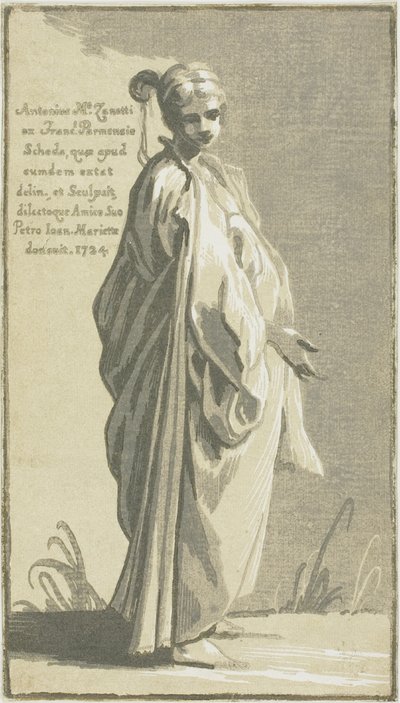Nuori nainen seisoo, oikealle kääntyneenä tekijältä Conte Antonio Maria Zanetti the Elder