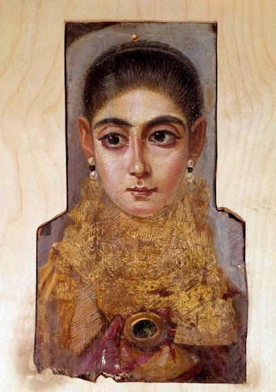 Koptilainen taide: nuori nainen nimeltä Fayoum (Fayum) (noin 160 jKr.) Vahamaalaus puulle. Pariisi, Louvre-museo tekijältä Coptic