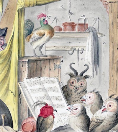 Lintukonsertti (kaiverrus) tekijältä Cornelis (after) Saftleven
