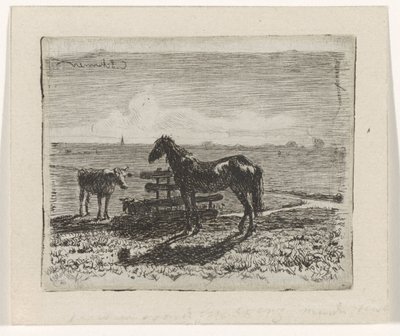 Pastura amb un cavall i dues vaques finlandeses tekijältä Cornelis Albertus Johannes Schermer