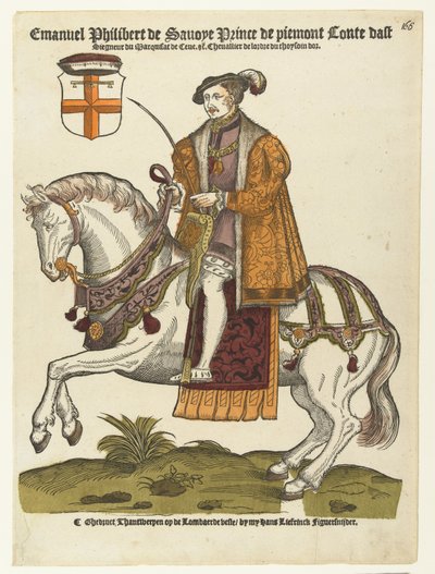 Savoylaisen Emanuel Philibertin muotokuva hevosen selässä tekijältä Cornelis Anthonisz. (manner of)