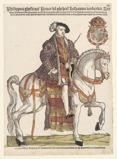 Muotokuva Philip II:sta hevosen selässä tekijältä Cornelis Anthonisz. (manner of)