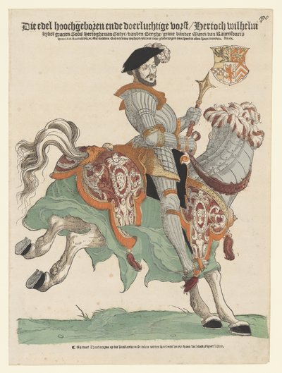 Herttua Willem van Clevesin, Jülichin ja Bergin muotokuva, Markuksen kreivi, Ravensteinin herra hevosen selässä tekijältä Cornelis Anthonisz. (manner of)