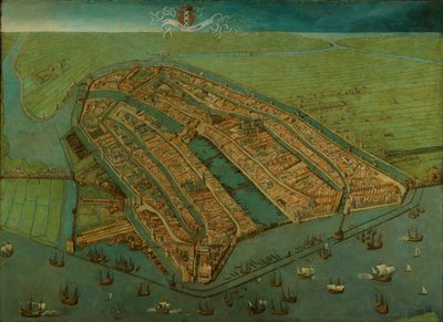 Amsterdamin näkymä lintuperspektiivistä tekijältä Cornelis Anthonisz.