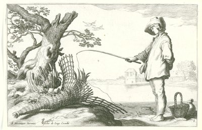 Nuori kalastaja Neljä pastoraalikohtausta (sarjan nimi) tekijältä Cornelis Bloemaert (II) (possibly)