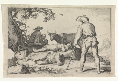 Veehoeders Neljä pastoraalista kohtausta (sarjan nimi) Vapaa-ajan nautintoja (sarjan nimi) tekijältä Cornelis Bloemaert (II) (possibly)