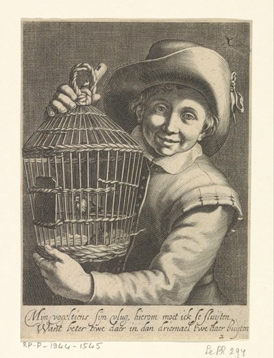 Poika lintuhäkin kanssa tekijältä Cornelis Bloemaert (II)