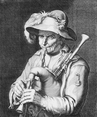 Säkkipilliä soittava mies, 1600-luku. tekijältä Cornelis Bloemaert