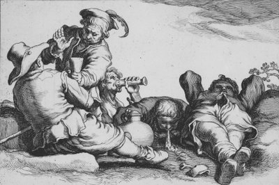 Talonpoikien juominen, sarjasta Sixteen Farmasant Subjects, 17th century. tekijältä Cornelis Bloemaert