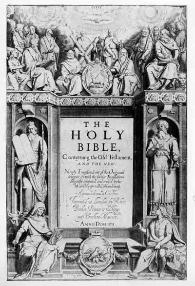 "Pyhän Raamatun" etukappale, pub. Kirjailija: Robert Barker, 1611 tekijältä Cornelis Boel