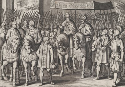 Levy 3: Kaarle V kruunattu keisari saapumassa Roomaan paavin kanssa Charlin voitosta..., 1614. tekijältä Cornelis Boel