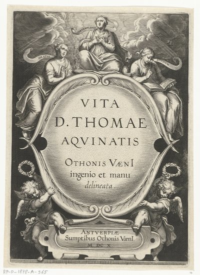 Otsikkopainatus: Otto van Veen, Vita D. Thomae Aqvinatis, Antwerpen, 1610 Pyhän Tuomas Akvinolaisen elämä (sarjan nimi) tekijältä Cornelis Boel