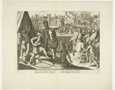 Rooman esittely, 1527, nro. 2 Scenes uit het leven van Karel V (sarjan nimi) Keisari Kaarle V:n elämä erittäin kauniissa kaiverruksissa, jotka on kaiverrettu kuuluisan A. Tempesten kuvioihin kahden taitavimman mestarin J. de Geinin ja C. Boelin toimesta. o tekijältä Cornelis Boel