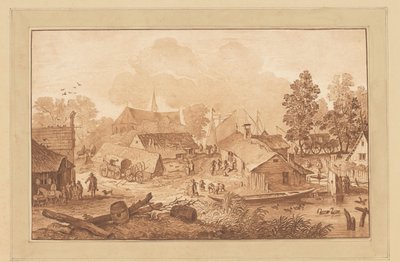 Kylänäkymä ja lampi tekijältä Cornelis Brouwer