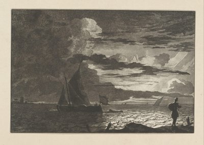 Mies laukku olkapäällään auringonnousun aikaan tekijältä Cornelis Brouwer
