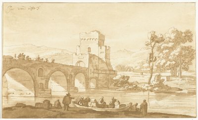 Ponte Molle lähellä Roomaa tekijältä Cornelis Brouwer