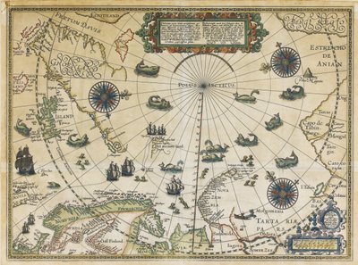 Willem Barentszin kolmannen matkan kartta, 1598 tekijältä Cornelis Claesz