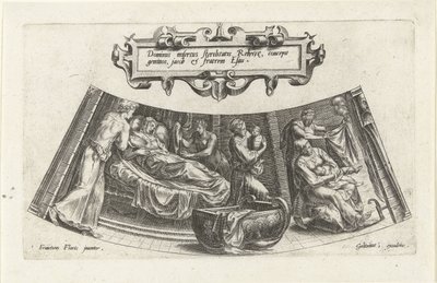 Jaakobin ja Esaun syntymä The History of Jacob (sarjan nimi) tekijältä Cornelis Cort
