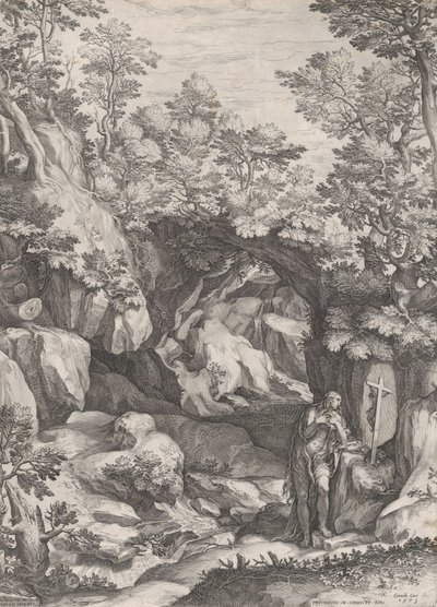 Maria Magdaleena katuva erämaassa, 1573. tekijältä Cornelis Cort