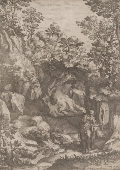 Maria Magdaleena katuva erämaassa, 1573. tekijältä Cornelis Cort