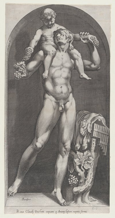 Roomalaisen loiston peili: Bacchus satyyrin harteilla, 1500-luku, 1500-luku. tekijältä Cornelis Cort