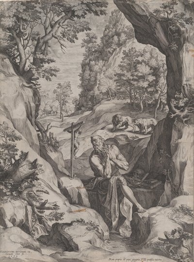 Pyhä Hieronymus katuva erämaassa, 1573. tekijältä Cornelis Cort