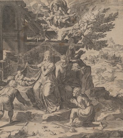 Paimenten palvonta, 1569. tekijältä Cornelis Cort