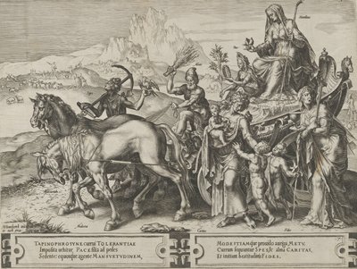 Nöyryyden voitto, teoksesta The Cycle of the Vicissitudes of Human Affairs, levy 7, 1564. tekijältä Cornelis Cort
