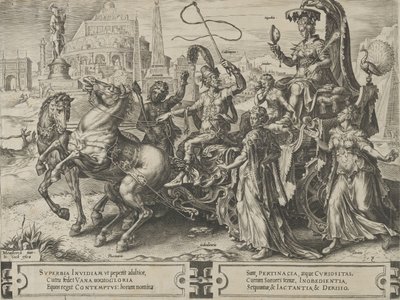 Ylpeyden voitto, teoksesta The Cycle of the Vicissitudes of Human Affairs, levy 3, 1564. tekijältä Cornelis Cort