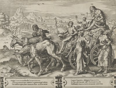 The Triumph of Want, teoksesta The Cycle of the Vicissitudes of Human Affairs, levy 6, 1564. tekijältä Cornelis Cort