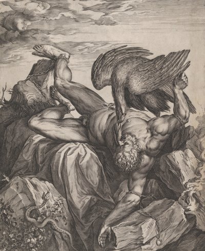 Tityus rangaistiin helvetissä, 1566. tekijältä Cornelis Cort