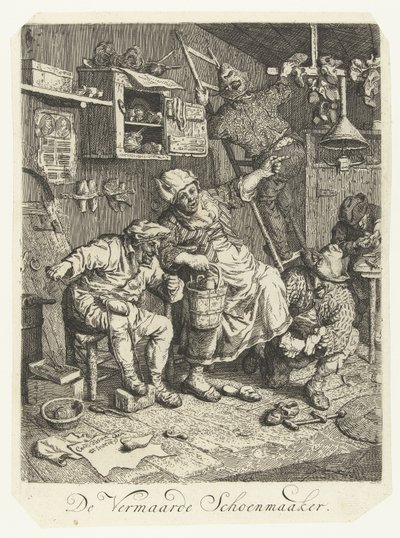 Tunnettu suutari The Famous Shoemaker (otsikko esineessä) tekijältä Cornelis Dusart