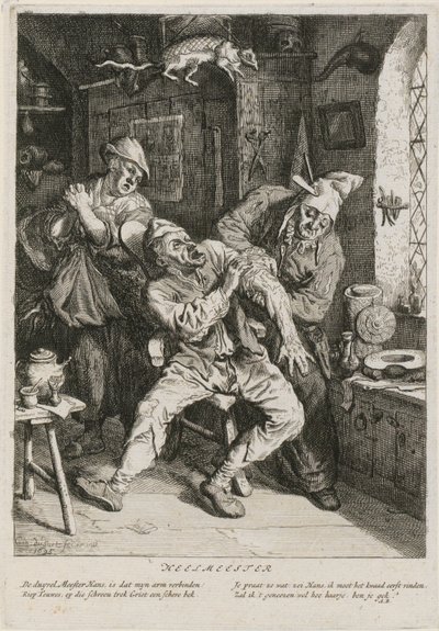 Parantaja, lehti 2 kolmen laatukuvan sarjasta tekijältä Cornelis Dusart