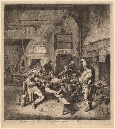 Viulunsoittaja istuu tavernassa tekijältä Cornelis Dusart