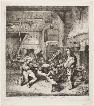 Viulunsoittaja istuu majatalossa tekijältä Cornelis Dusart