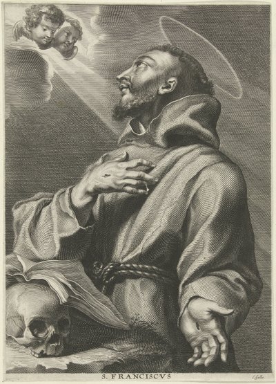 H. Franciscus van Assisi Pyhä Franciscus (otsikko esineessä) tekijältä Cornelis Galle (I)