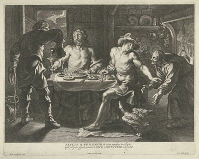 Jupiter ja Merkurius Philemonin ja Baucisin talossa tekijältä Cornelis Galle (I)