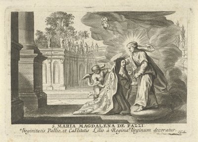 Maria antaa liljan oksan Pyhälle Maria Magdalena de Pazzille tekijältä Cornelis Galle (I)
