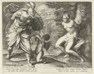 Venus sidottu puuhun ja Amor rankaisi Minervan tekijältä Cornelis Galle (I)