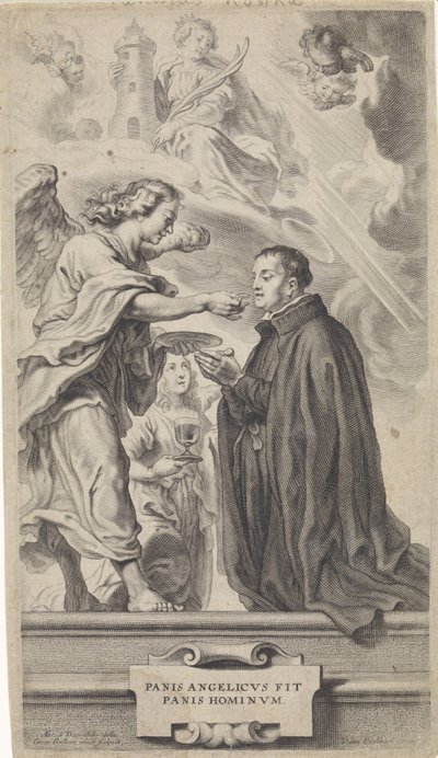 Pyhän Stanislaus Kostkan (?) ehtoollinen enkelin kanssa tekijältä Cornelis Galle (II)
