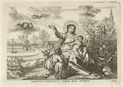 Maria tapasi Kind en Johannes de Doperin Hortus Conclusuksessa tekijältä Cornelis Galle (II)