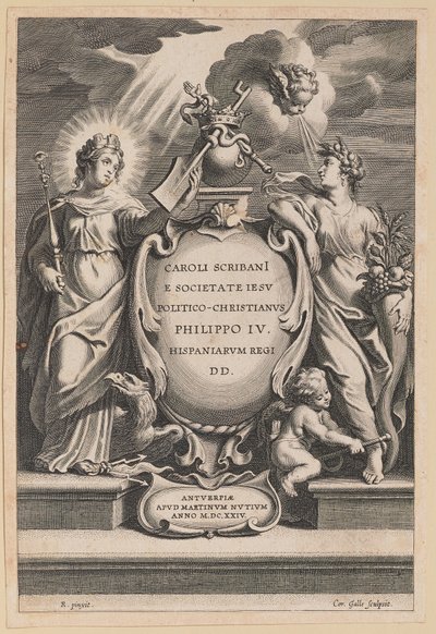 Pàgina de títol per a Carolus Scribani, Politico-Christianusfinnish tekijältä Cornelis Galle I after Sir Peter Paul Rubens