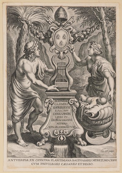 Otsikkosivu M.C. Sarbievsky, Lyricum Book IV tekijältä Cornelis Galle I after Sir Peter Paul Rubens